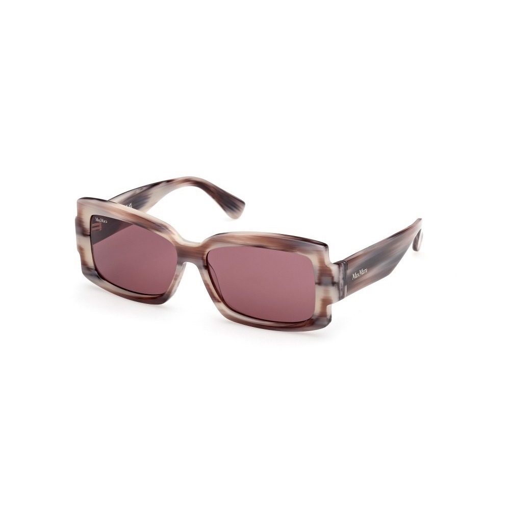 Max Mara Lee-3 MM0140 Horn Pattern Rectangular Sunglasses Brown Mauve Lens New